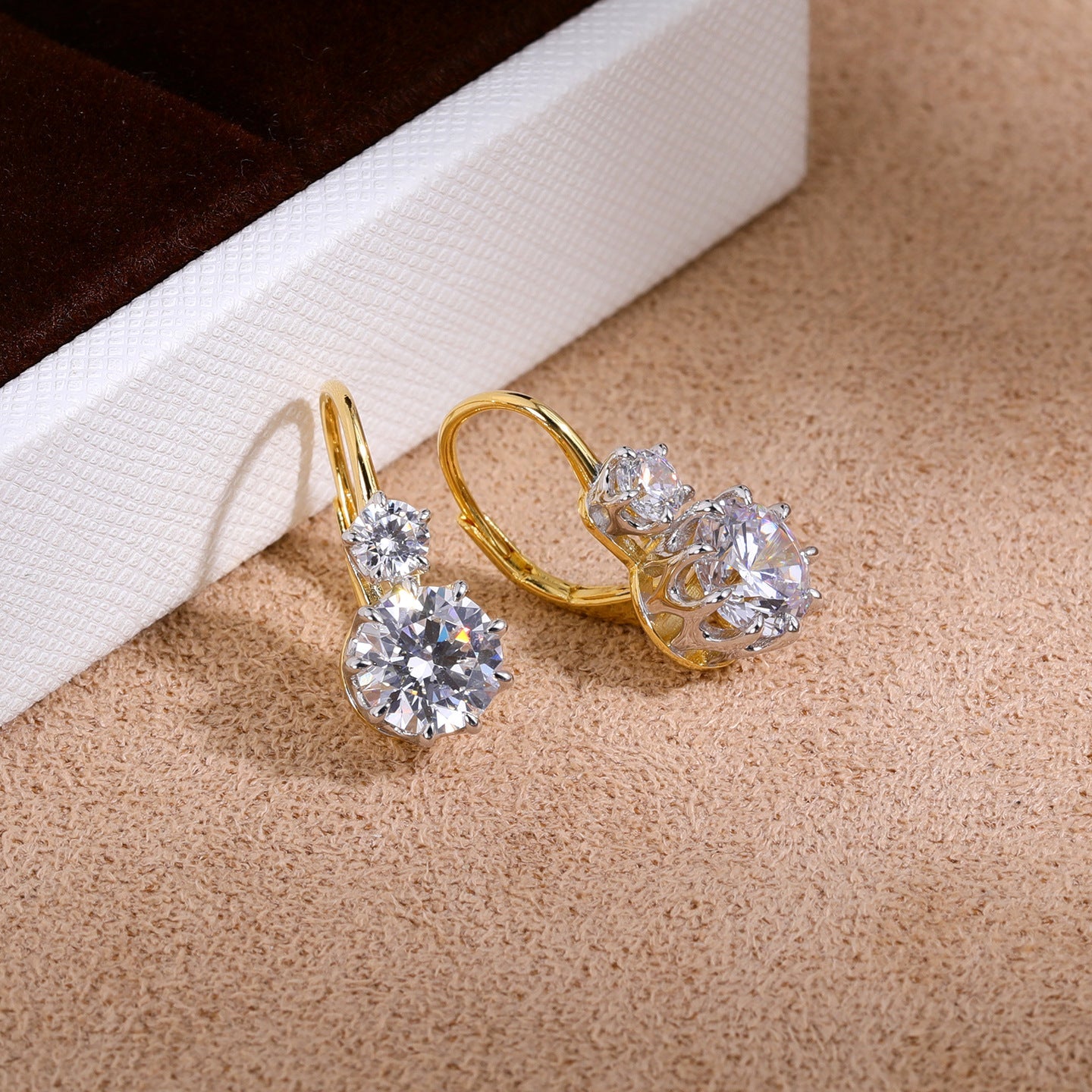 Graduated Two-Stone CZ Leverback Earrings - floysun