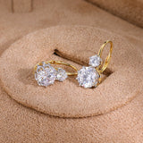 Graduated Two-Stone CZ Leverback Earrings - floysun