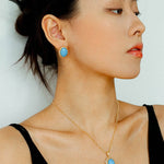 Grand Vintage Lace Blue Turquoise Hoop Earrings Regal Filigree Setting - floysun