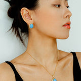 Grand Vintage Lace Blue Turquoise Hoop Earrings Regal Filigree Setting - floysun