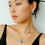 Grand Vintage Lace Blue Turquoise Hoop Earrings Regal Filigree Setting - floysun