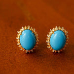 Grand Vintage Lace Blue Turquoise Hoop Earrings Regal Filigree Setting - floysun