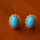 Grand Vintage Lace Blue Turquoise Hoop Earrings Regal Filigree Setting - floysun