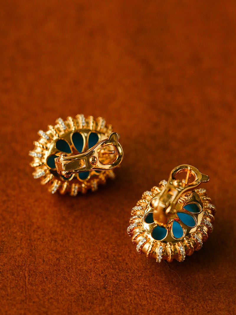 Grand Vintage Lace Blue Turquoise Hoop Earrings Regal Filigree Setting - floysun
