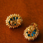 Grand Vintage Lace Blue Turquoise Hoop Earrings Regal Filigree Setting - floysun