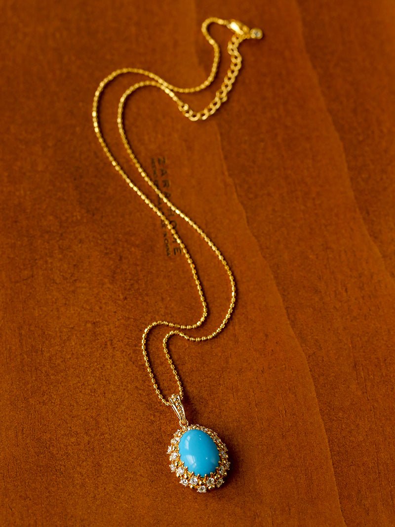 Grand Vintage Lace Blue Turquoise Pendant Multiple Diamond Settings - floysun