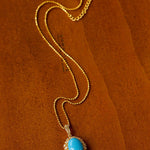 Grand Vintage Lace Blue Turquoise Pendant Multiple Diamond Settings - floysun