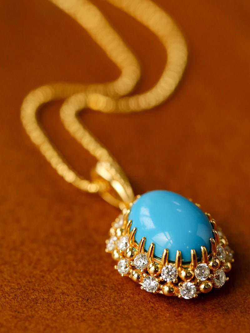 Grand Vintage Lace Blue Turquoise Pendant Multiple Diamond Settings - floysun