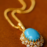 Grand Vintage Lace Blue Turquoise Pendant Multiple Diamond Settings - floysun