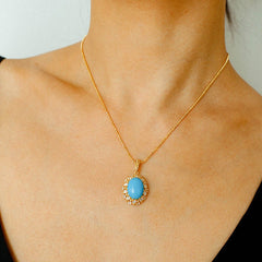 Grand Vintage Lace Blue Turquoise Pendant Multiple Diamond Settings - floysun
