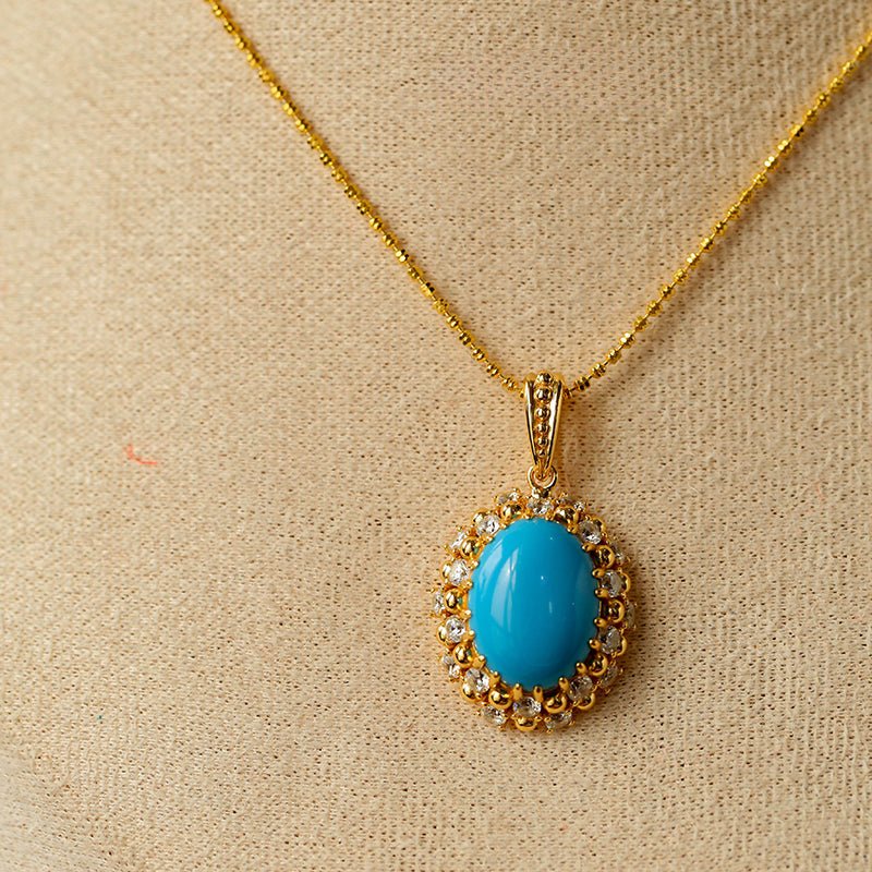 Grand Vintage Lace Blue Turquoise Pendant Multiple Diamond Settings - floysun