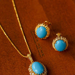Grand Vintage Lace Blue Turquoise Pendant Multiple Diamond Settings - floysun
