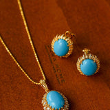 Grand Vintage Lace Blue Turquoise Pendant Multiple Diamond Settings - floysun