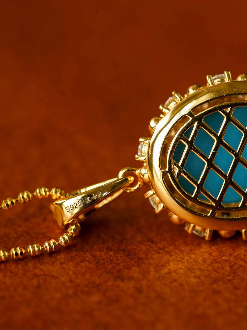 Grand Vintage Lace Blue Turquoise Pendant Multiple Diamond Settings - floysun