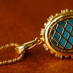Grand Vintage Lace Blue Turquoise Pendant Multiple Diamond Settings - floysun
