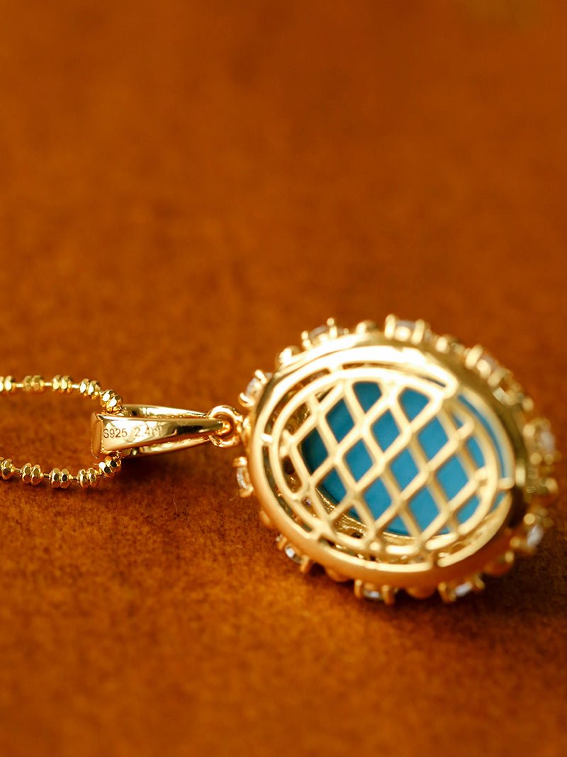 Grand Vintage Lace Blue Turquoise Pendant Multiple Diamond Settings - floysun