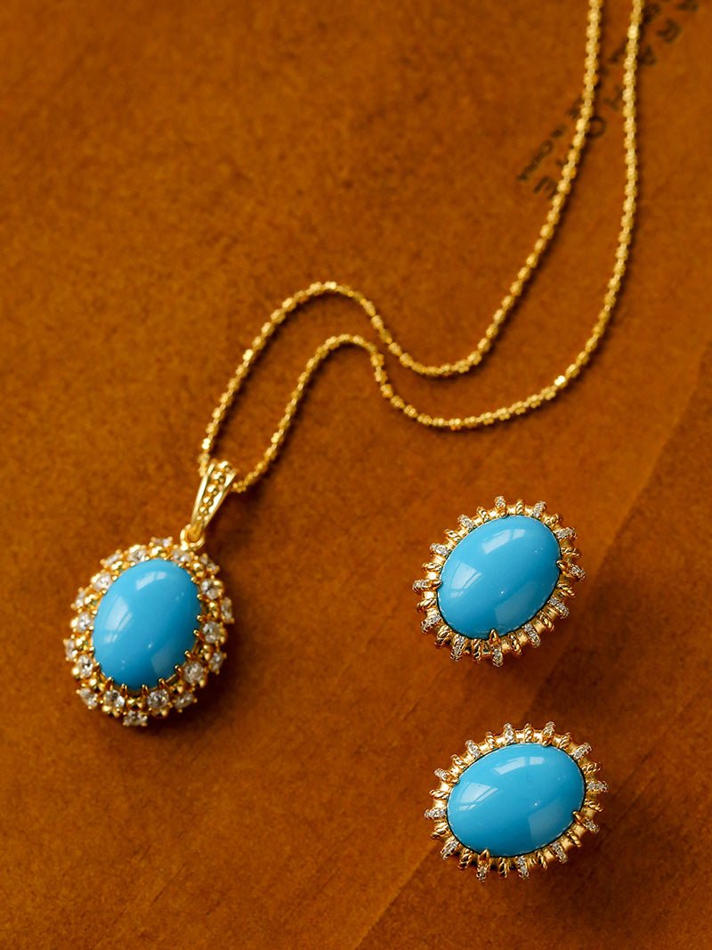 Grand Vintage Lace Blue Turquoise Pendant Multiple Diamond Settings - floysun