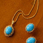 Grand Vintage Lace Blue Turquoise Pendant Multiple Diamond Settings - floysun