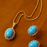 Grand Vintage Lace Blue Turquoise Pendant Multiple Diamond Settings - floysun