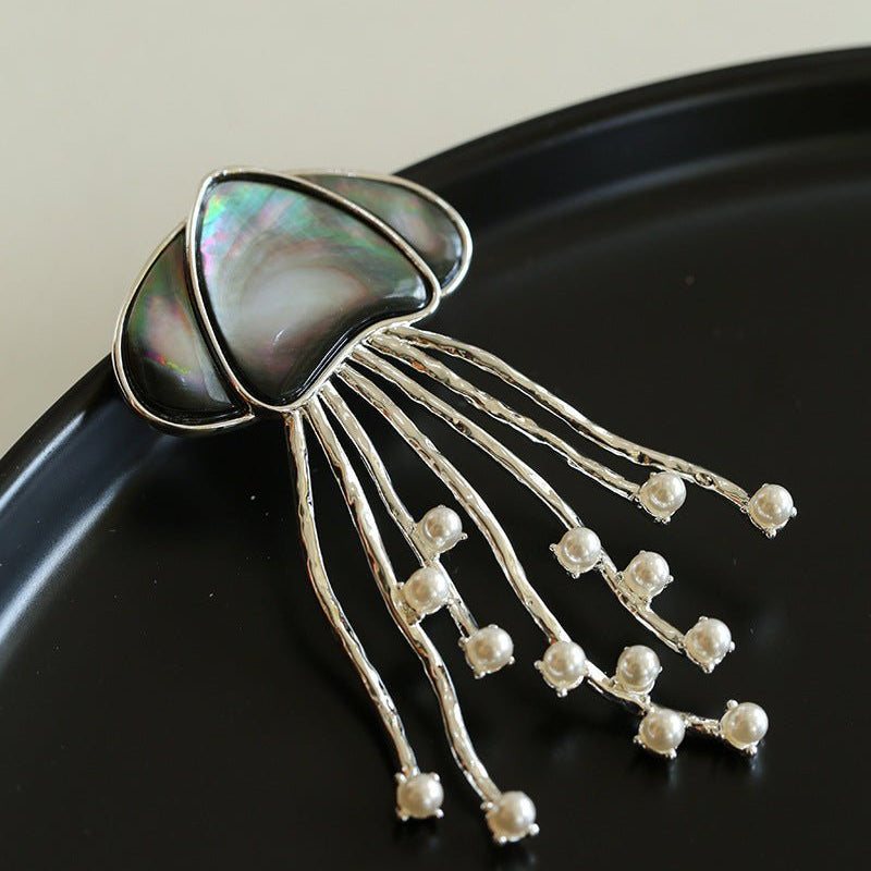 Gray & White Mother - of - pearl Glass Jellyfish Brooch - floysun
