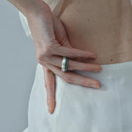Green Aventurine Brushed Silver Band Ring | Artisan Matte Statement Ring - floysun