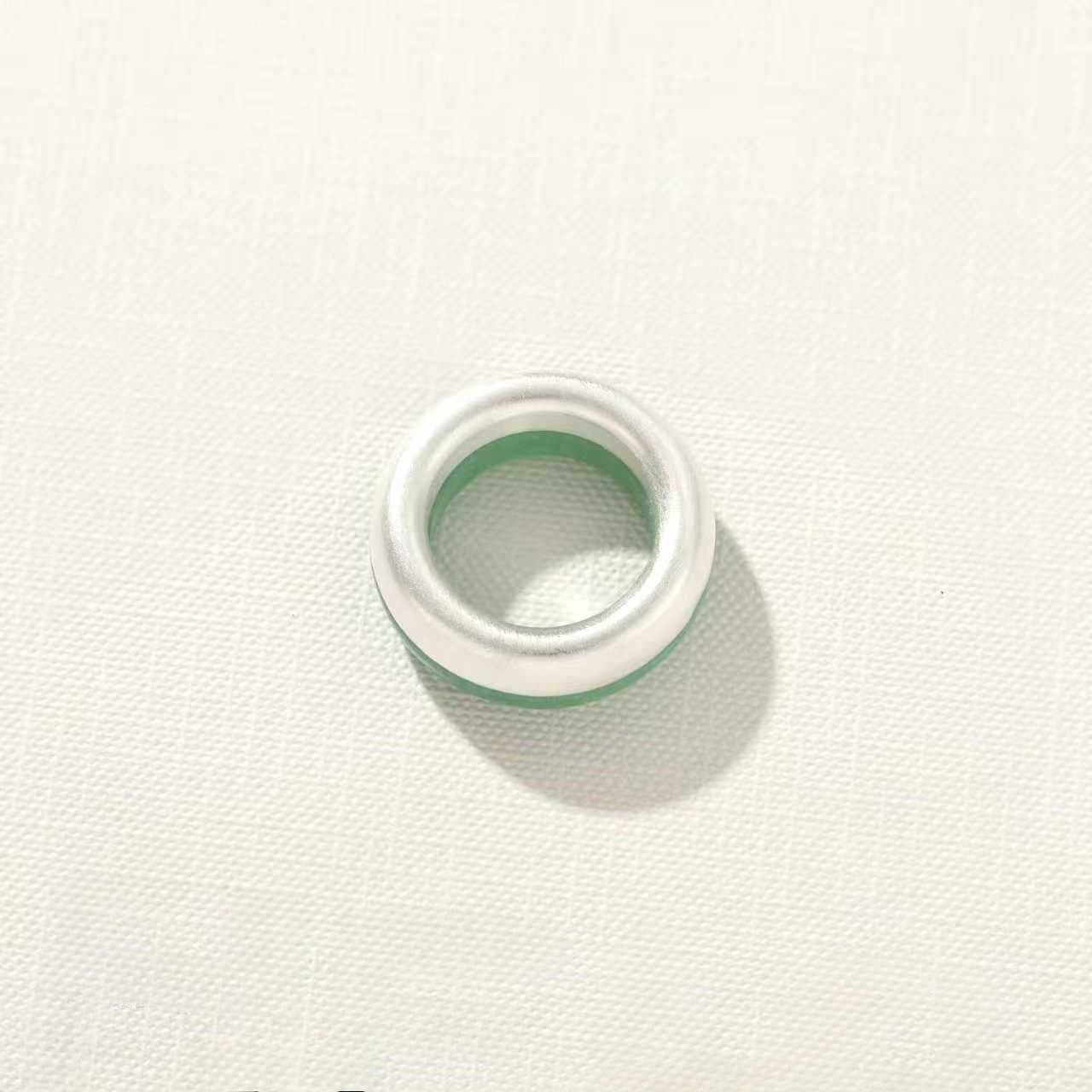 Green Aventurine Brushed Silver Band Ring | Artisan Matte Statement Ring - floysun