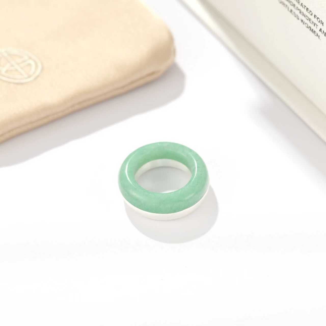 Green Aventurine Brushed Silver Band Ring | Artisan Matte Statement Ring - floysun