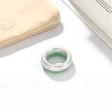 Green Aventurine Brushed Silver Band Ring | Artisan Matte Statement Ring - floysun
