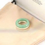 Green Aventurine Brushed Silver Band Ring | Artisan Matte Statement Ring - floysun