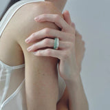 Green Aventurine Brushed Silver Band Ring | Artisan Matte Statement Ring - floysun