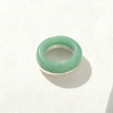 Green Aventurine Brushed Silver Band Ring | Artisan Matte Statement Ring - floysun