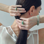 Green Aventurine Brushed Silver Band Ring | Artisan Matte Statement Ring - floysun
