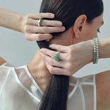 Green Aventurine Brushed Silver Band Ring | Artisan Matte Statement Ring - floysun