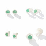 Green Aventurine Brushed Silver Stud Earrings | Minimalist Vacation Jewelry - floysun