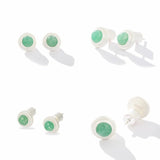 Green Aventurine Brushed Silver Stud Earrings | Minimalist Vacation Jewelry - floysun