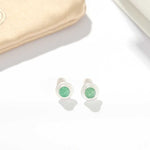 Green Aventurine Brushed Silver Stud Earrings | Minimalist Vacation Jewelry - floysun
