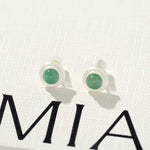 Green Aventurine Brushed Silver Stud Earrings | Minimalist Vacation Jewelry - floysun