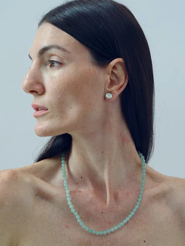 Green Aventurine Brushed Silver Stud Earrings | Minimalist Vacation Jewelry - floysun