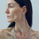 Green Aventurine Brushed Silver Stud Earrings | Minimalist Vacation Jewelry - floysun