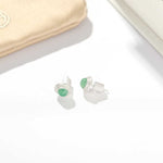 Green Aventurine Brushed Silver Stud Earrings | Minimalist Vacation Jewelry - floysun