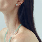 Green Aventurine Brushed Silver Stud Earrings | Minimalist Vacation Jewelry - floysun