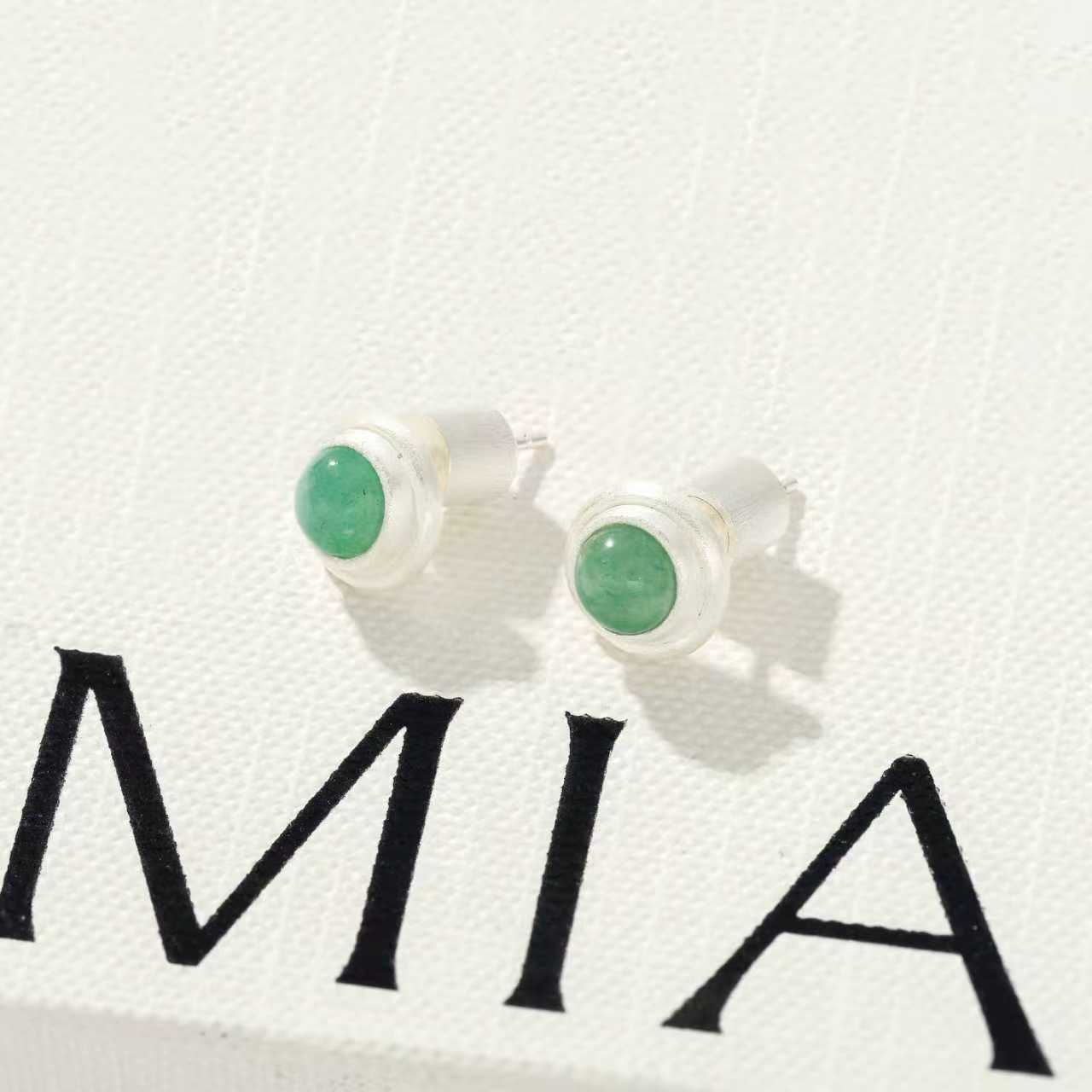 Green Aventurine Brushed Silver Stud Earrings | Minimalist Vacation Jewelry - floysun
