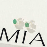 Green Aventurine Brushed Silver Stud Earrings | Minimalist Vacation Jewelry - floysun