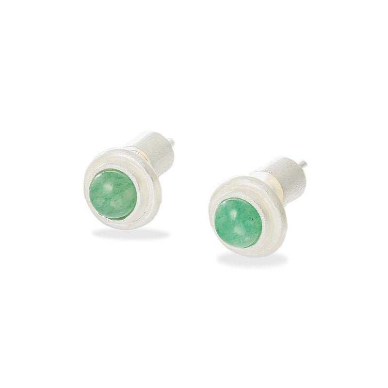 Green Aventurine Brushed Silver Stud Earrings | Minimalist Vacation Jewelry - floysun