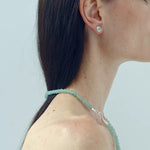 Green Aventurine Brushed Silver Stud Earrings | Minimalist Vacation Jewelry - floysun