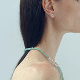 Green Aventurine Brushed Silver Stud Earrings | Minimalist Vacation Jewelry - floysun