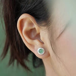 Green Aventurine Brushed Silver Stud Earrings | Minimalist Vacation Jewelry - floysun