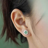 Green Aventurine Brushed Silver Stud Earrings | Minimalist Vacation Jewelry - floysun