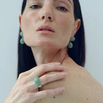 Green Aventurine Dome Ring | Artisan Brushed Silver Statement Ring - floysun