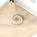 Green Aventurine Dome Ring | Artisan Brushed Silver Statement Ring - floysun